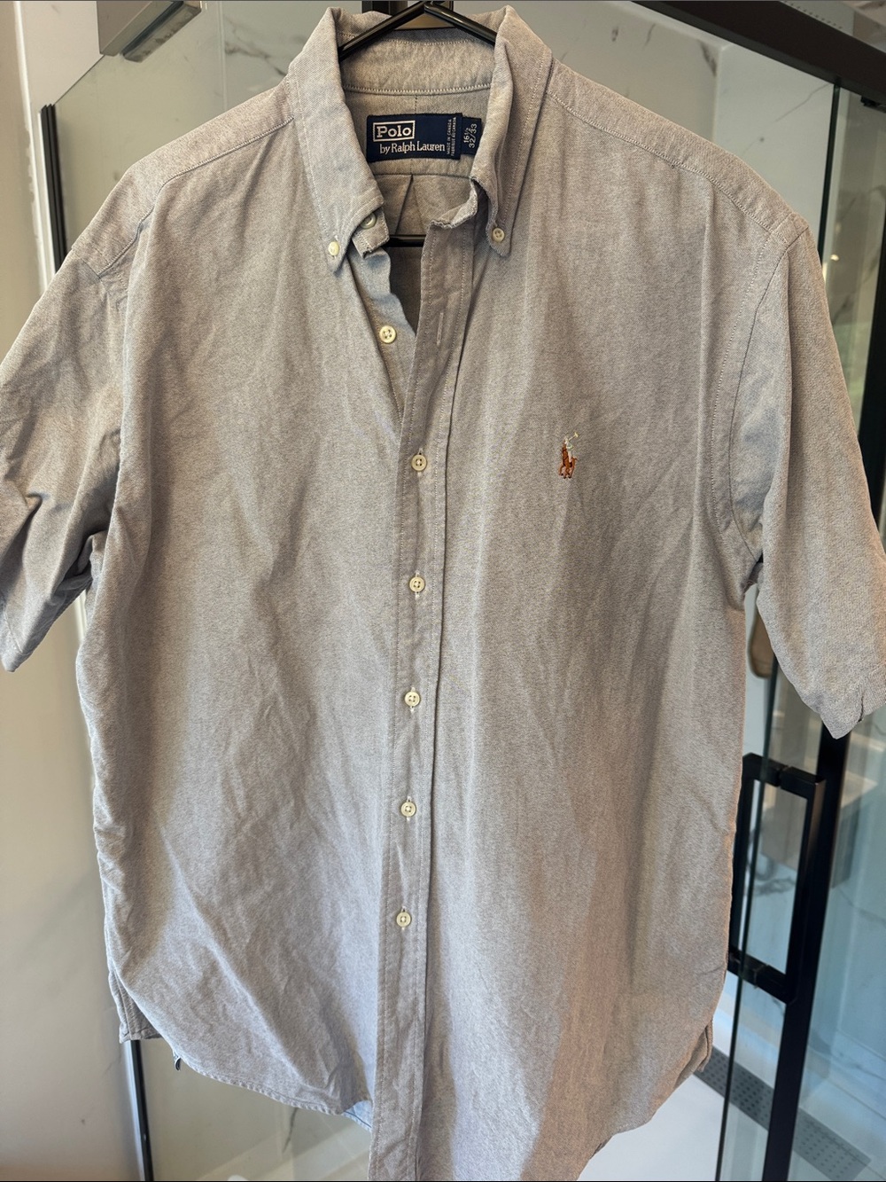 Polo by Ralph Lauren Short-Sleeve Light Gray Button-Down Shirt